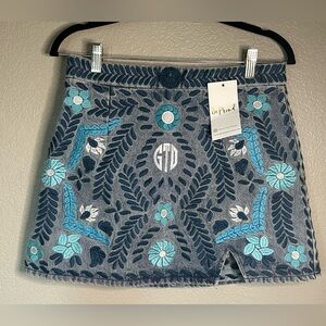 Herencia State Parrandera Embroidered Denim Jean Mini Skirt Western Cowgirl NWT